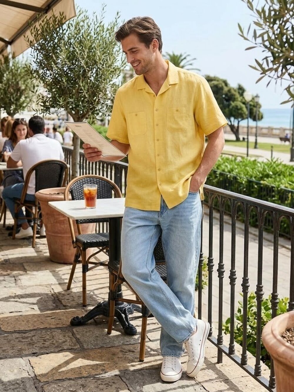Paul Fredrick 4XL Yellow Pure Linen Camp Shirt